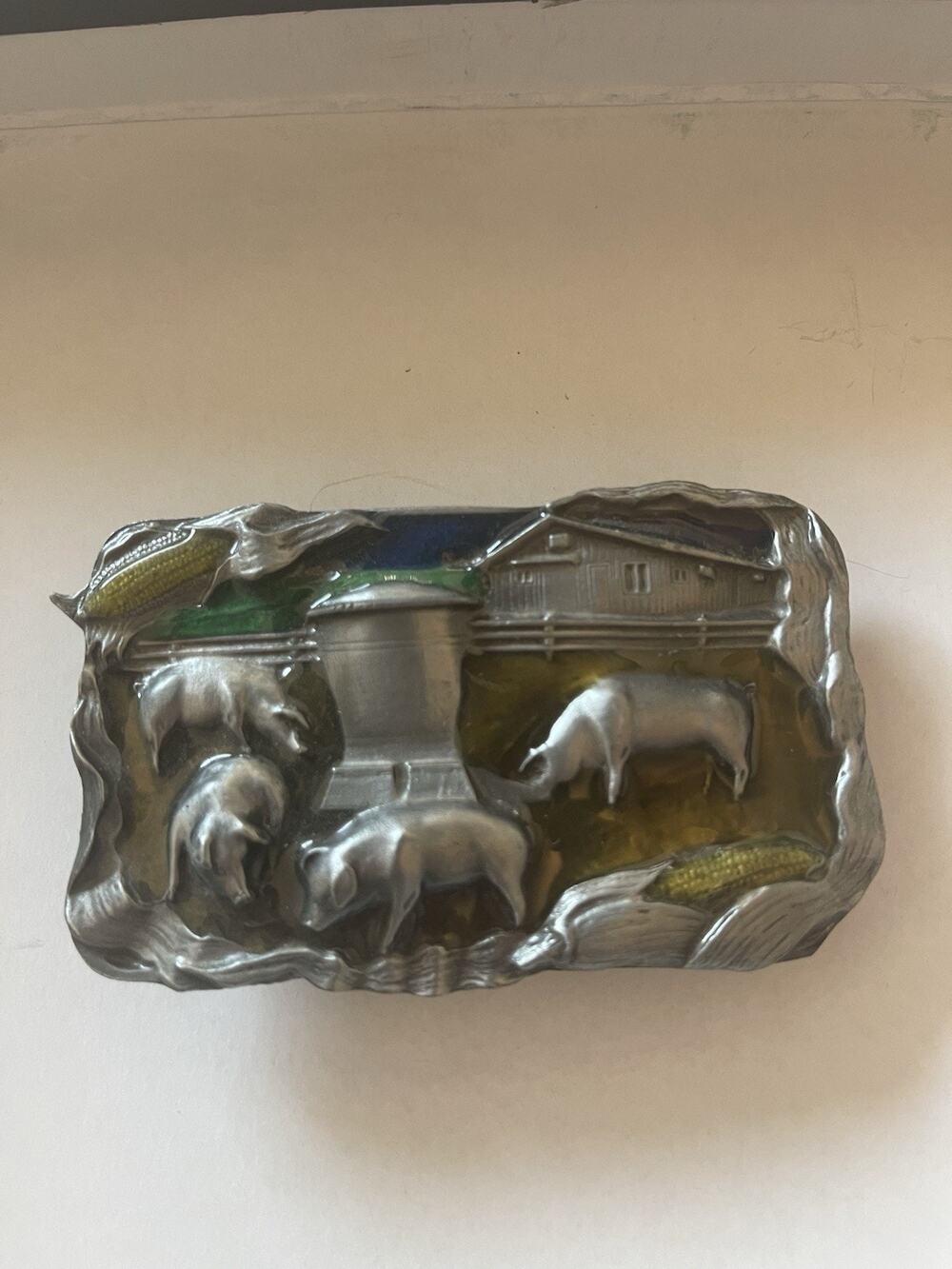 Vintage 1984 Bergamot Brass Works Farm Pig Belt Buckle - Made in USA